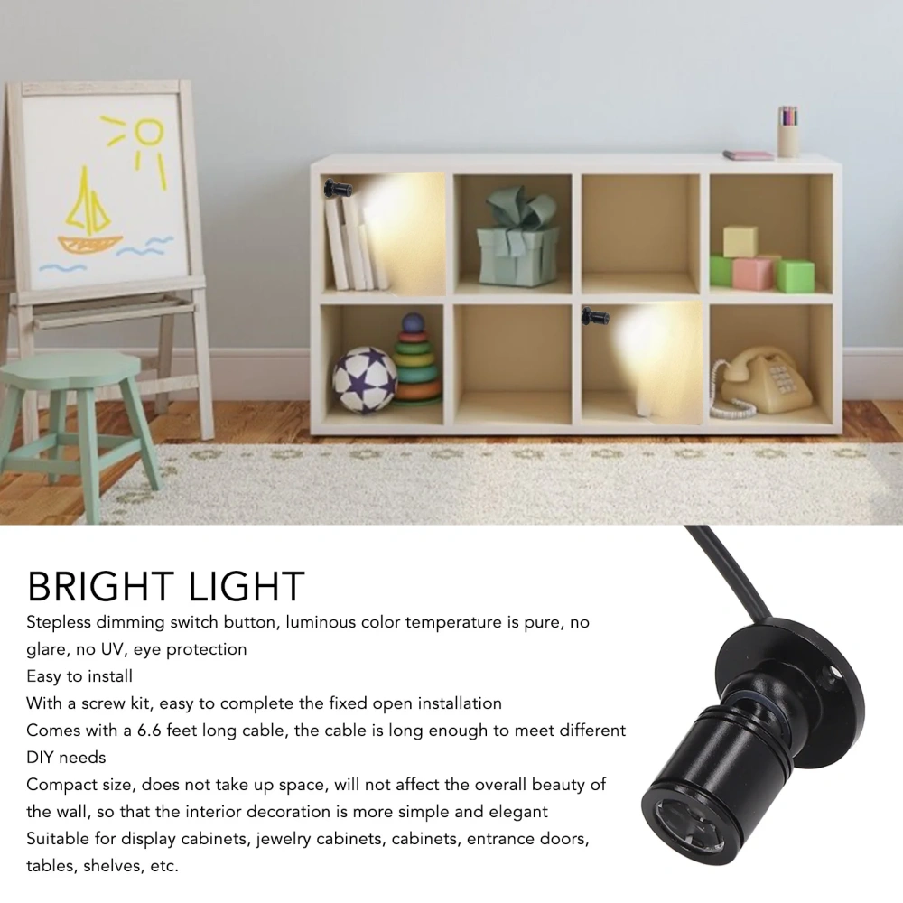 D5 DC 5V Mini Spot Lights Bright USB Dimmable LED Spotlight with 6.5ft Cable for Showcase Jewelry Cabinet Porch Warm White 3000K
