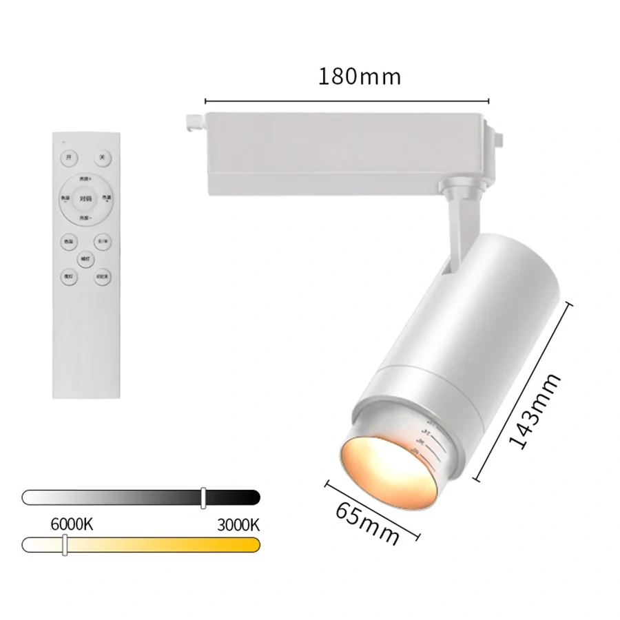 20W 30W Dimmable Focusing COB Led Track Light 3000k-6000K Aluminum LED Rail Track Light Adjustable15-60 Zoom LED Spotlights