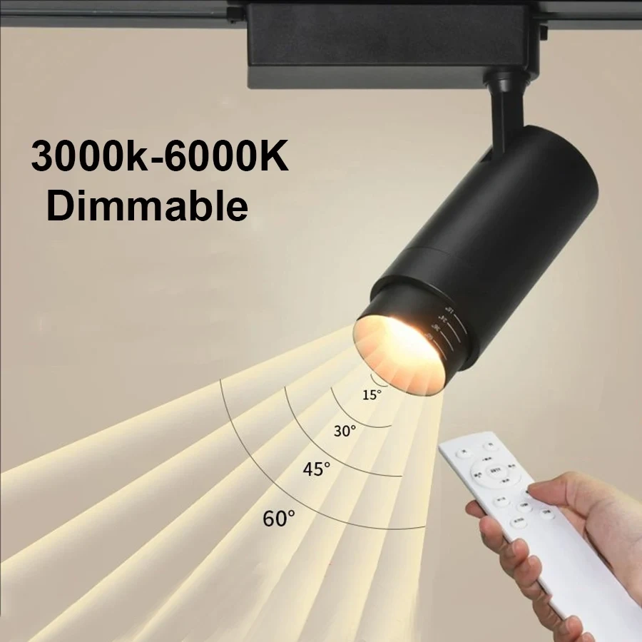 20W 30W Dimmable Focusing COB Led Track Light 3000k-6000K Aluminum LED Rail Track Light Adjustable15-60 Zoom LED Spotlights