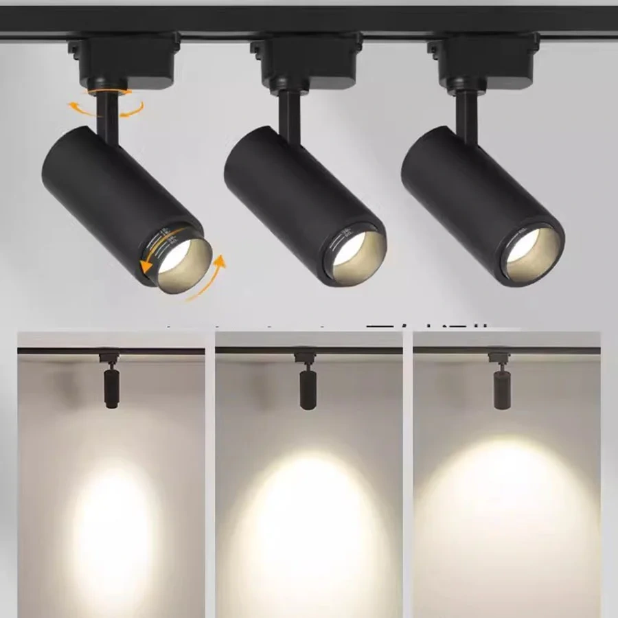 20W 30W Dimmable Focusing COB Led Track Light 3000k-6000K Aluminum LED Rail Track Light Adjustable15-60 Zoom LED Spotlights