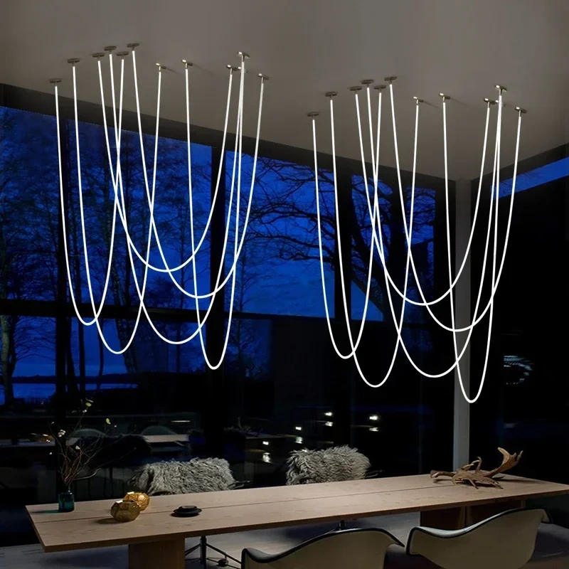 Italian Design Minimalist Line Chandelier Model Room High Loft Duplex Villa Staircase Restaurant Pendant Lights Home Decor LED