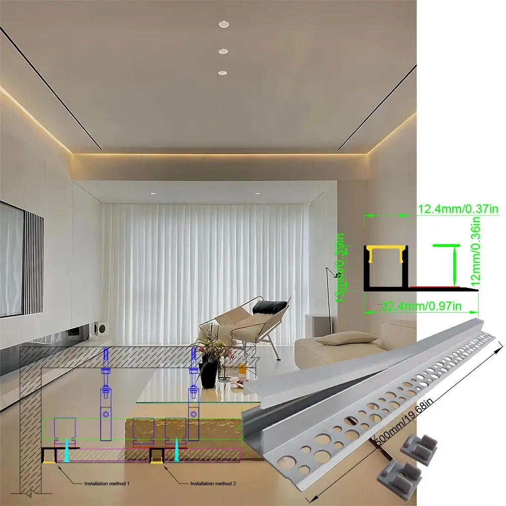 32×13 2PCS 0.5M LED Aluminum Profile Strip with Black Cover Embedded in Ceiling and Wall Commercial and Home Lighting