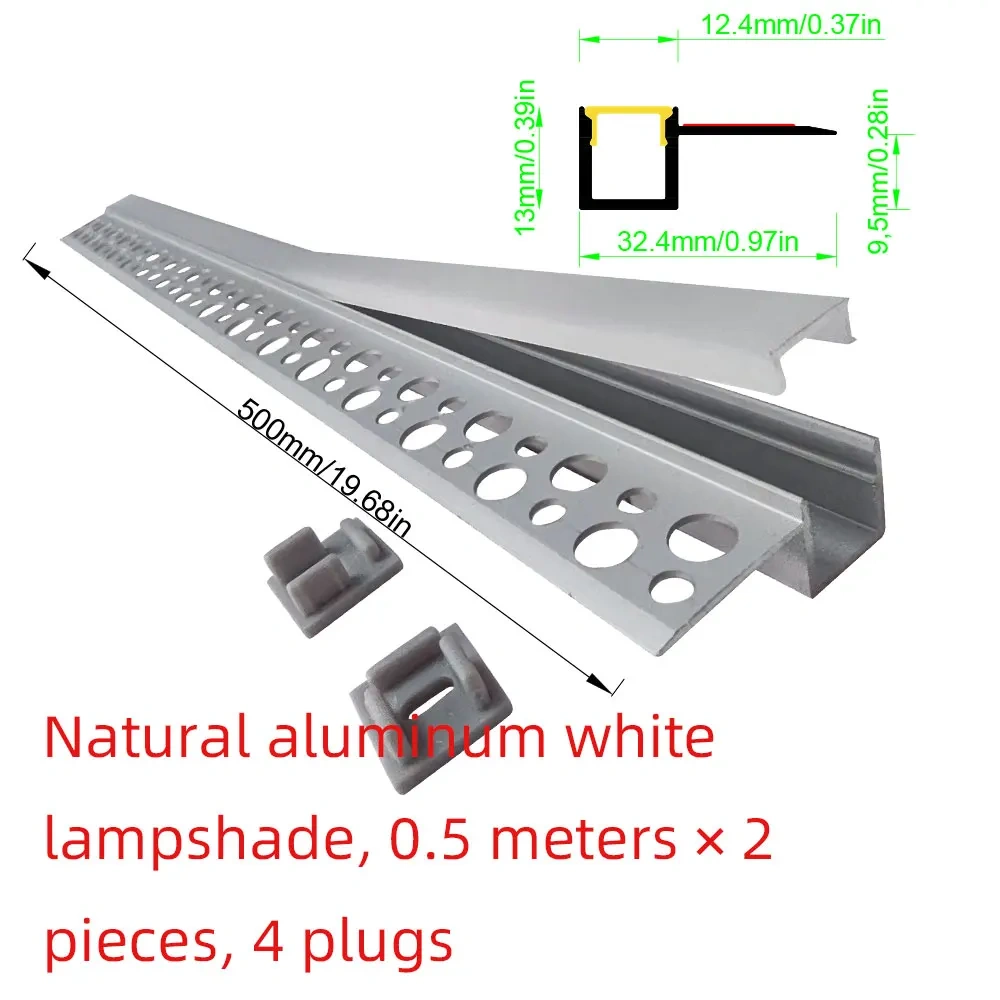 32×13 2PCS 0.5M LED Aluminum Profile Strip with Black Cover Embedded in Ceiling and Wall Commercial and Home Lighting