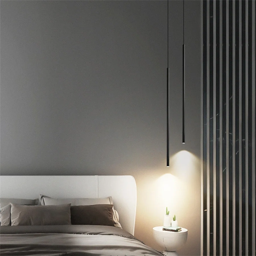 Superfine 1.2CM Cylinder Long Tube LED Pendant Lights Dining Room Shop Bar Cord Pendant Lamp Background Wall Spotlight