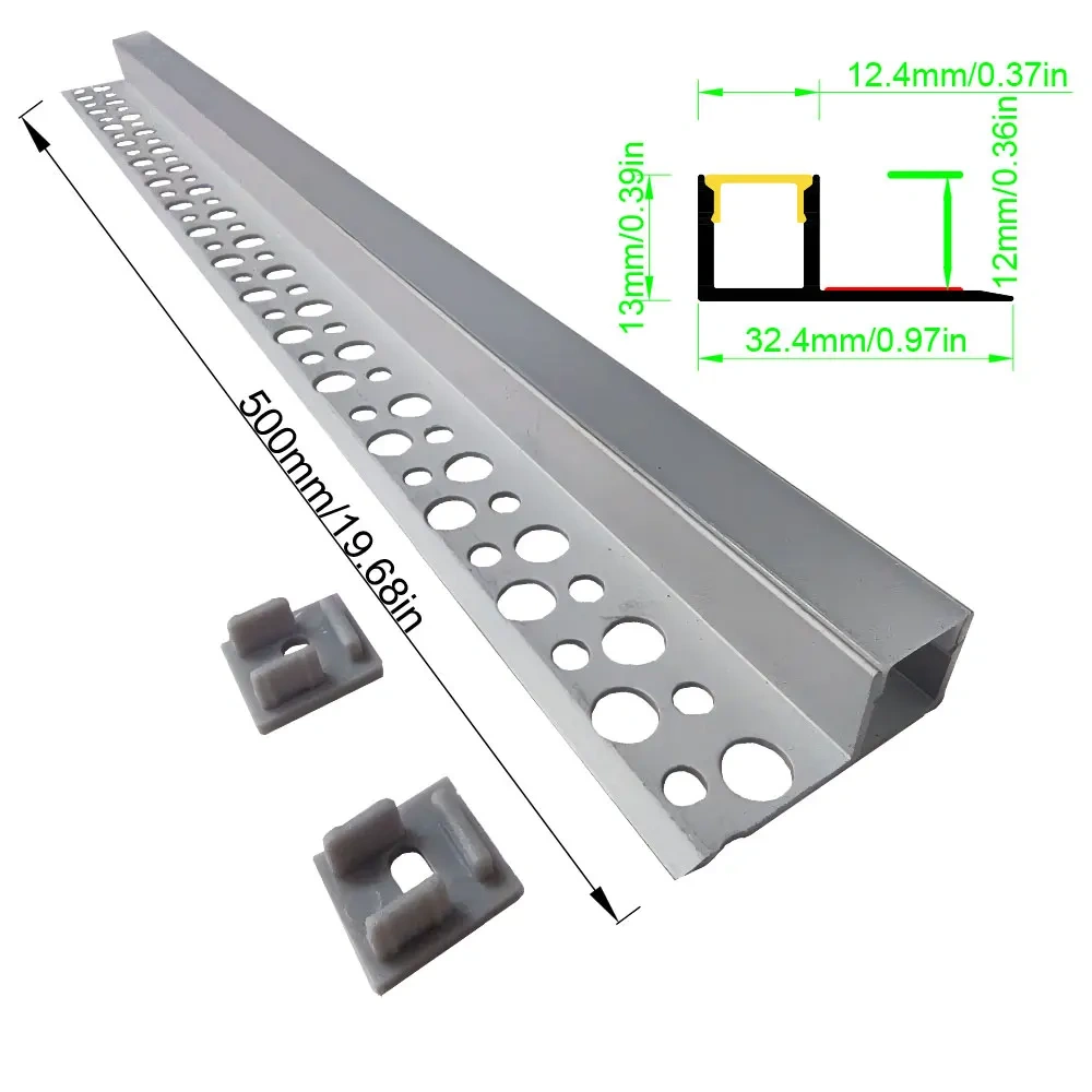 32×13 2PCS 0.5M LED Aluminum Profile Strip with Black Cover Embedded in Ceiling and Wall Commercial and Home Lighting