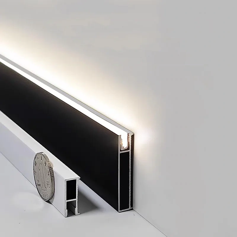 Ultra-narrow Basebaord Aluminum Profile Recessed Hidden Led Skirting Line Channel Silicone Diffuser Wall Corner Bar Strip Light