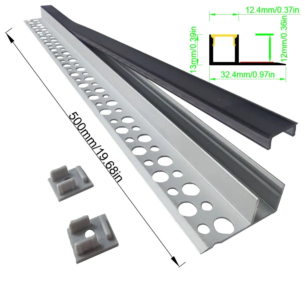 32×13 2PCS 0.5M LED Aluminum Profile Strip with Black Cover Embedded in Ceiling and Wall Commercial and Home Lighting