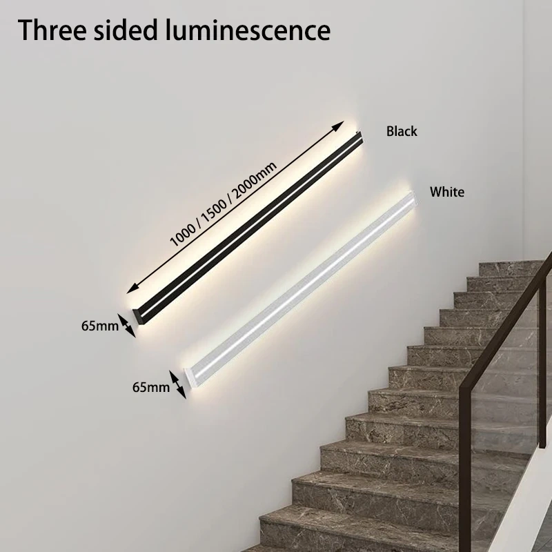 Surface Mounted Long Armrest Wall Lamp Staircase Hallway Lighting Simple Line Lamp Bedroom Light White Black Decorative Sconce