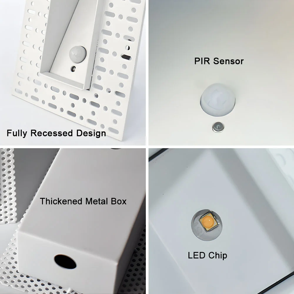 Embedded White& Black Wall Lamp PIR Motion Sensor Stair Case Light AC85-265V For Home Step Corridor Aisle Indoor Footlight 3W