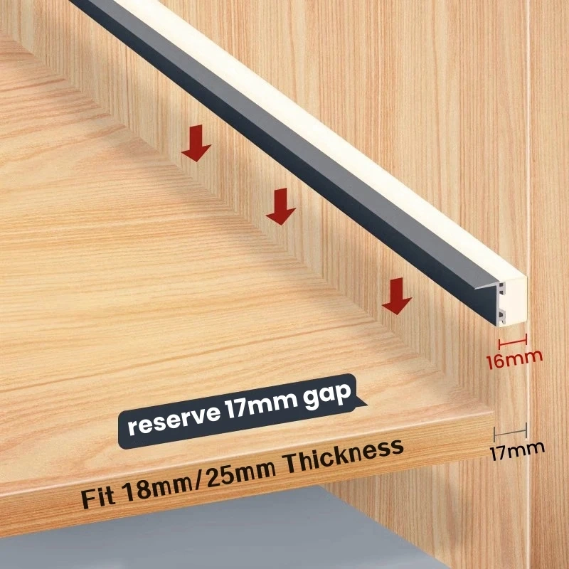 Recessed Splint LED Cabinet Shelf Lamp Aluminum Profile Up Down Glowing Channel Fit 18mm Wooden Board Edge Clip Bar Strip Lights
