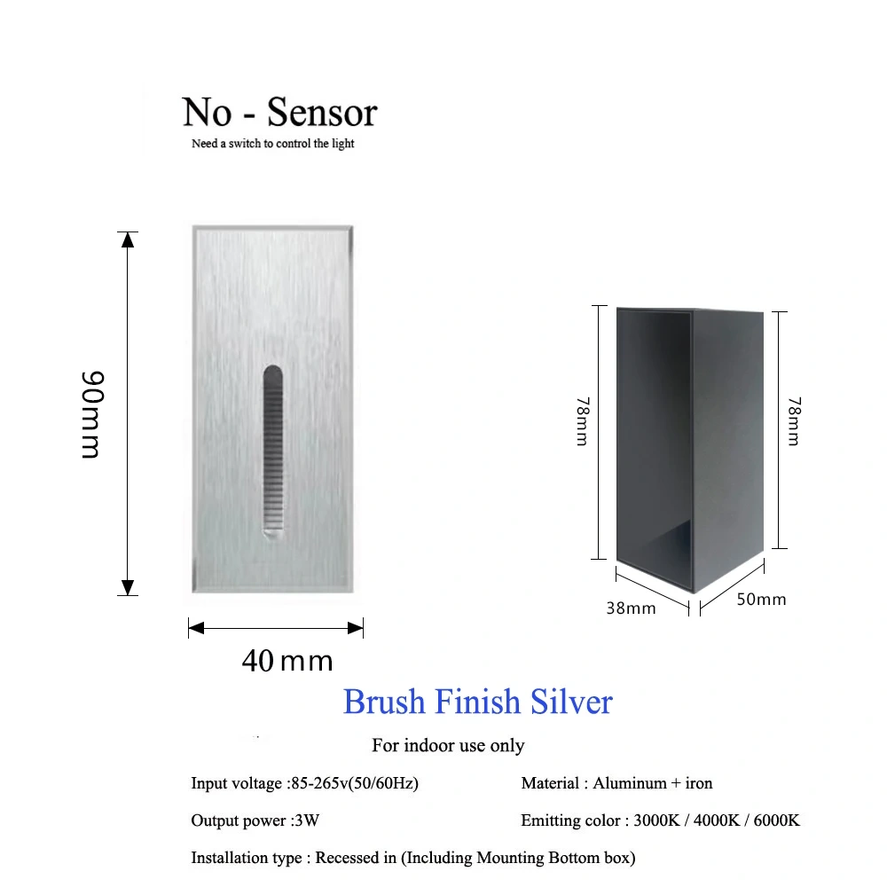 PIR Sensor Wall Lamp Embedded Step Light + Install Box Stairwell Nightlight For Home Ladder Hallway Footlight Sconce 3W Aluminum