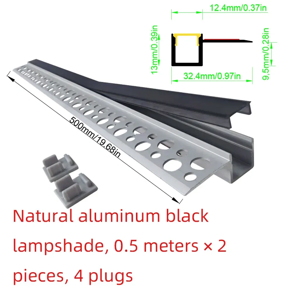 32×13 2PCS 0.5M LED Aluminum Profile Strip with Black Cover Embedded in Ceiling and Wall Commercial and Home Lighting