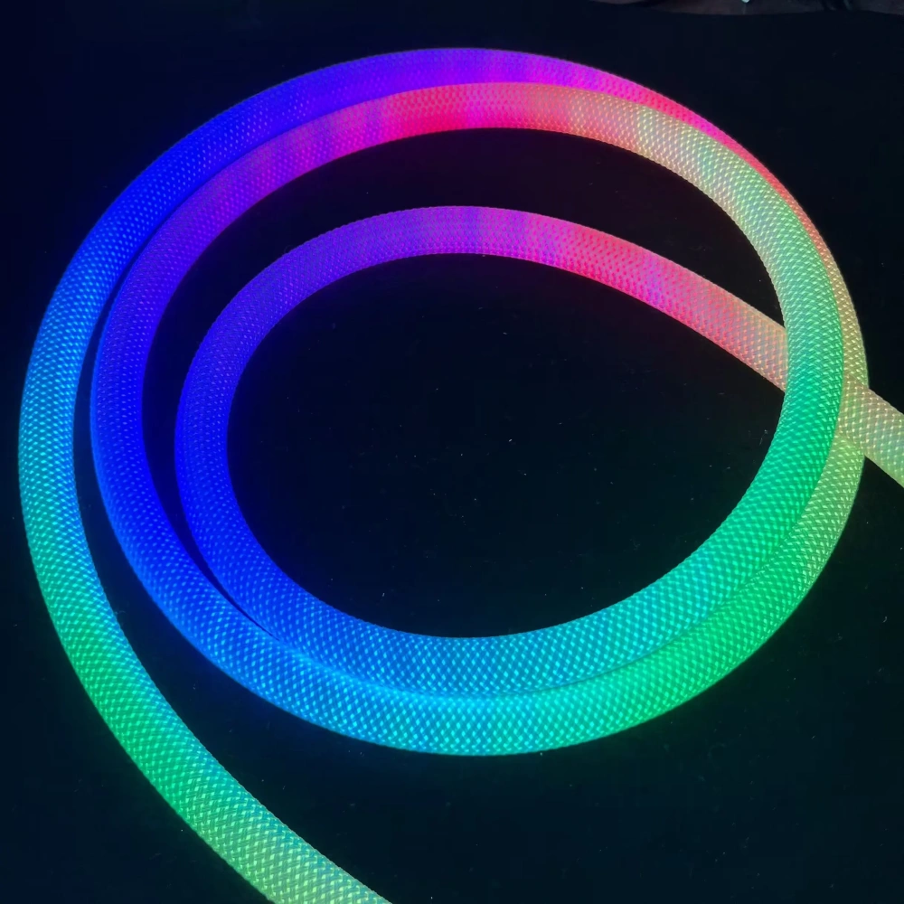 22mm Diameter 60/96LEDs/m DC12V/24V WS2811/WS2815 RGB Full Color LED Pixel Round Braided Neon Strip Light 360 degree Beam Angle