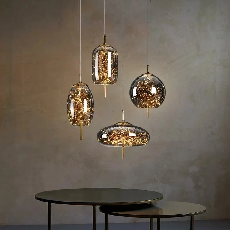 Modern Led Pendant Lamp Glass Ceiling Hanging Lights Fixture Luminaire Chandeliers Lustres Suspension Luminaire Bedroom Decor