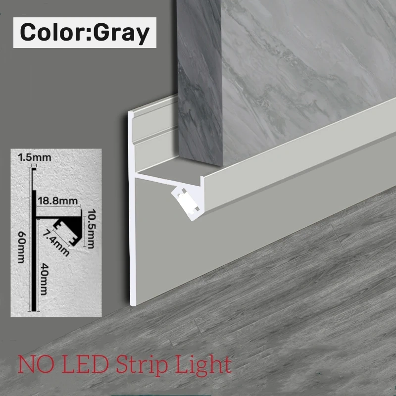 LED Wall Trim Faixa Luzes, Linha Rodapé, Perfil de alumínio, embutido escondido, Drywall Rodapé, Canto, Pavimento Decor, Bar Canal, H60mm