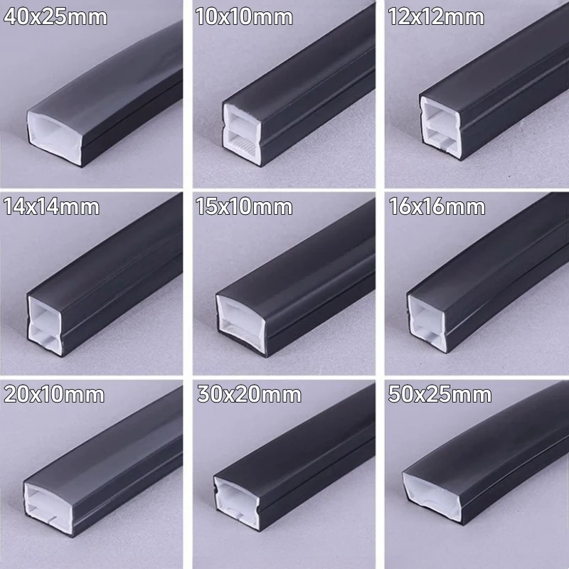 1-5m Black Silicone Tube LED Neon Light DC12V Flexible Recessed Diffuser Channel Waterproof Wall Ceiling Ribbon Rope Strip Light