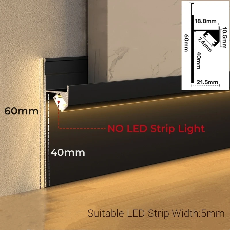 6063-T5 aluminum LED baseboard profile with frosted diffuser