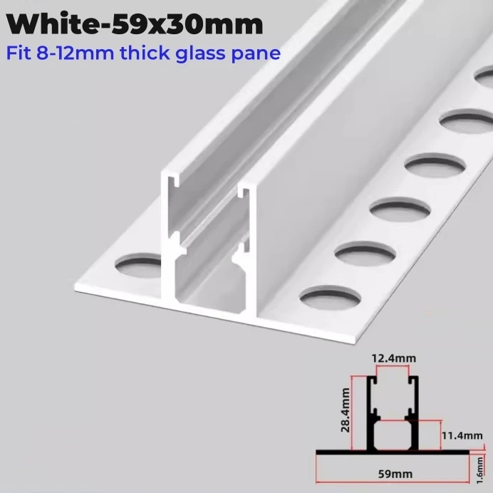 Bathroom Glass Board LED Aluminum Profile Embedded F-shaped Waterproof Channel Layer Shelf Splint Shower Cabinet Bar Strip Light