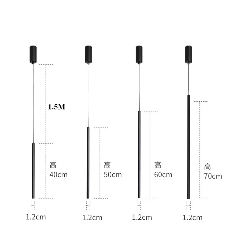 Superfine 1.2CM Cylinder Long Tube LED Pendant Lights Dining Room Shop Bar Cord Pendant Lamp Background Wall Spotlight