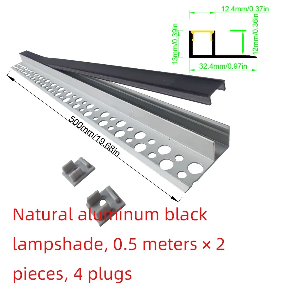 32×13 2PCS 0.5M LED Aluminum Profile Strip with Black Cover Embedded in Ceiling and Wall Commercial and Home Lighting
