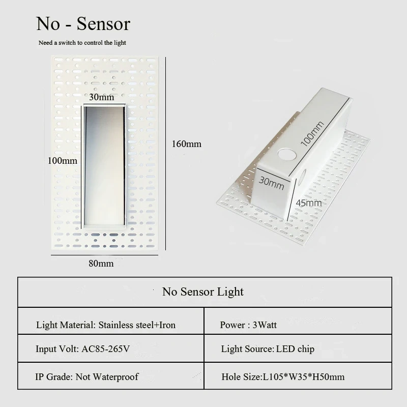 Embedded White& Black Wall Lamp PIR Motion Sensor Stair Case Light AC85-265V For Home Step Corridor Aisle Indoor Footlight 3W