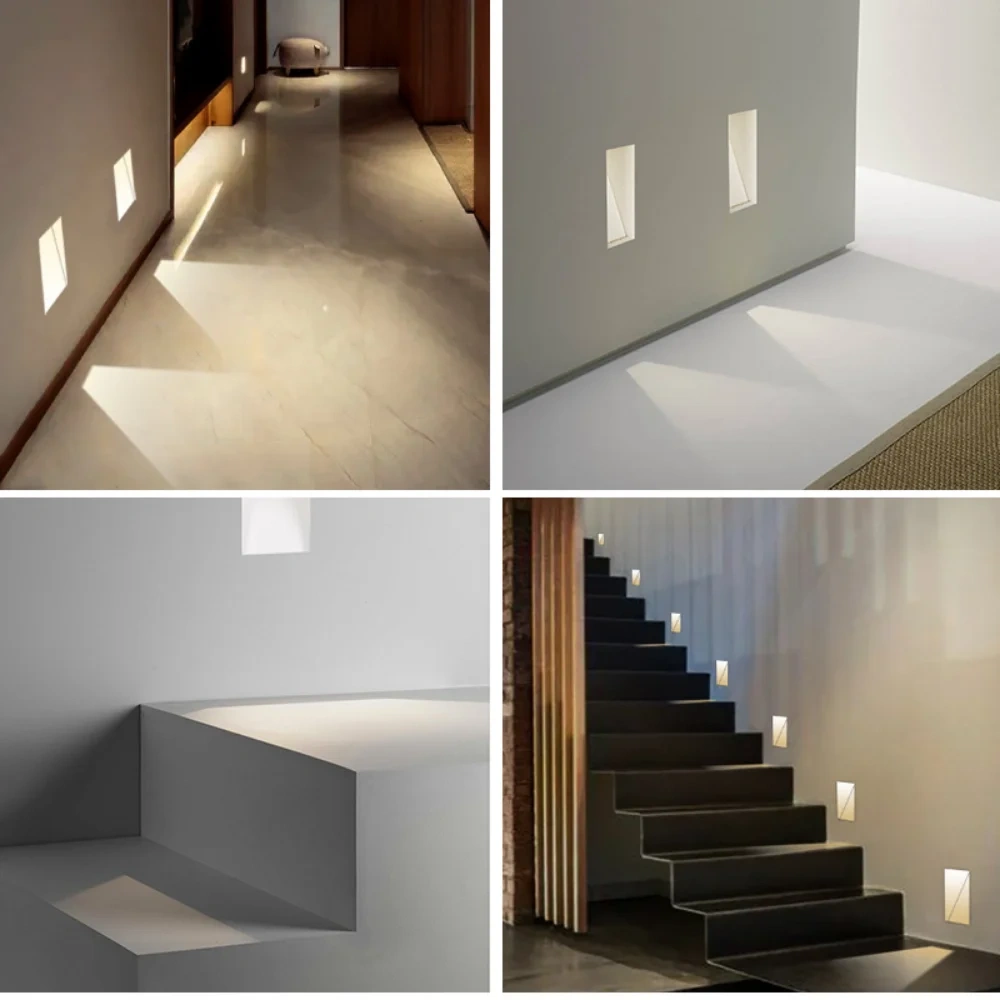 Embedded White& Black Wall Lamp PIR Motion Sensor Stair Case Light AC85-265V For Home Step Corridor Aisle Indoor Footlight 3W