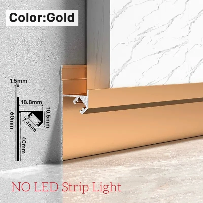 Gold H60mm LED wall trim profile for decorative interior lighting