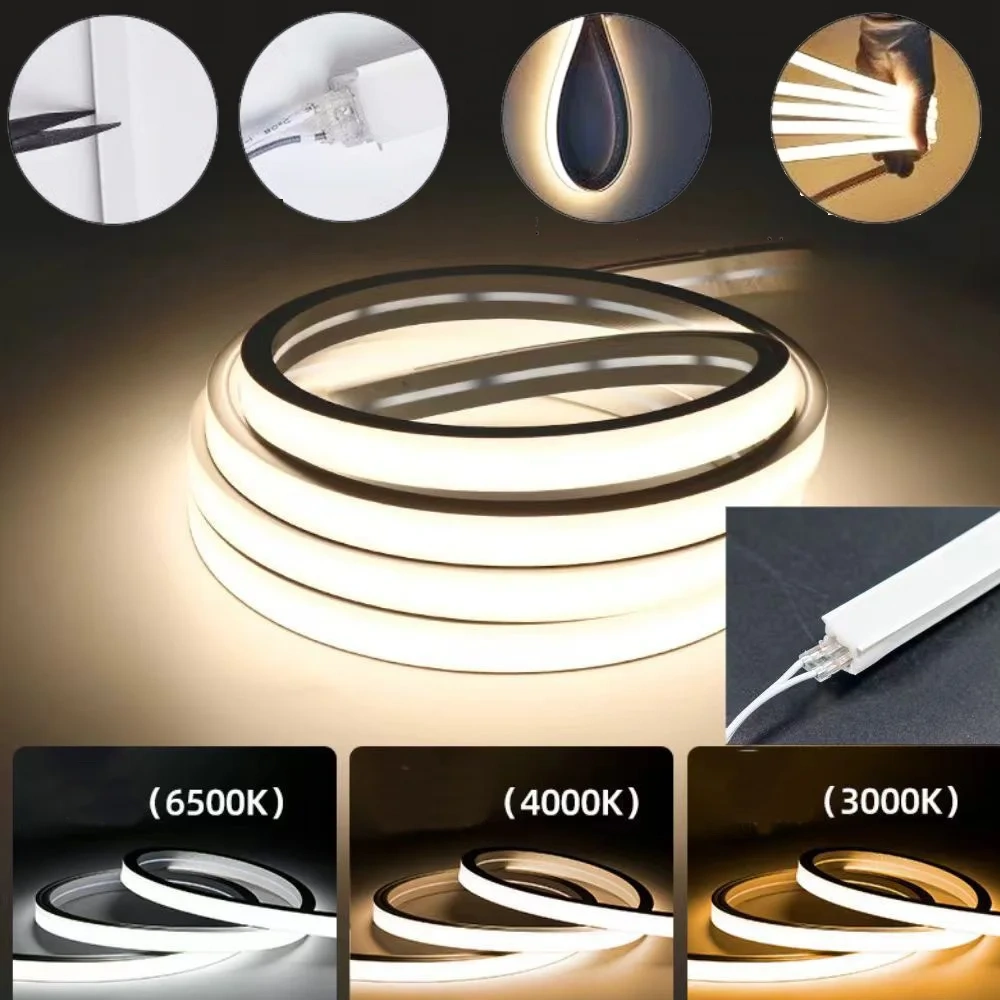 Free Welding 12V Neon LED Strip Cabinet Light Silica Gel Tube IP67 Waterproof Outdoor Warmwhite 3000K 6000K RoomDecor 30cm-300cm