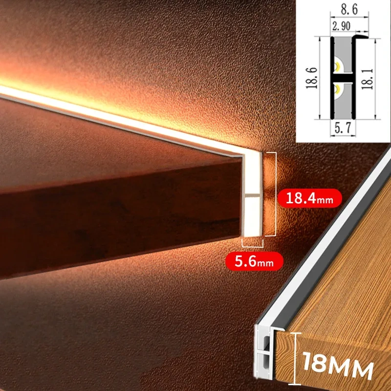 Ultra-fino LED Gabinete Camada Lâmpada, perfis de alumínio, recesso Up Down Backlight, Bar Faixa Luzes para Closet, vinho, estante, 18mm Board