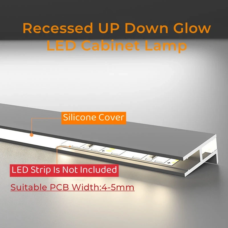 Ultra-fino LED Gabinete Camada Lâmpada, perfis de alumínio, recesso Up Down Backlight, Bar Faixa Luzes para Closet, vinho, estante, 18mm Board