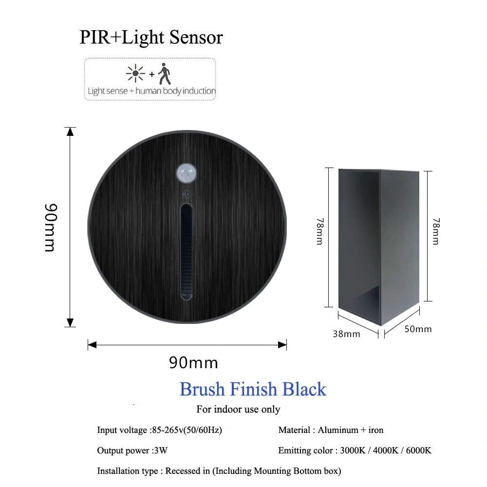 PIR Sensor Wall Lamp Embedded Step Light + Install Box Stairwell Nightlight For Home Ladder Hallway Footlight Sconce 3W Aluminum