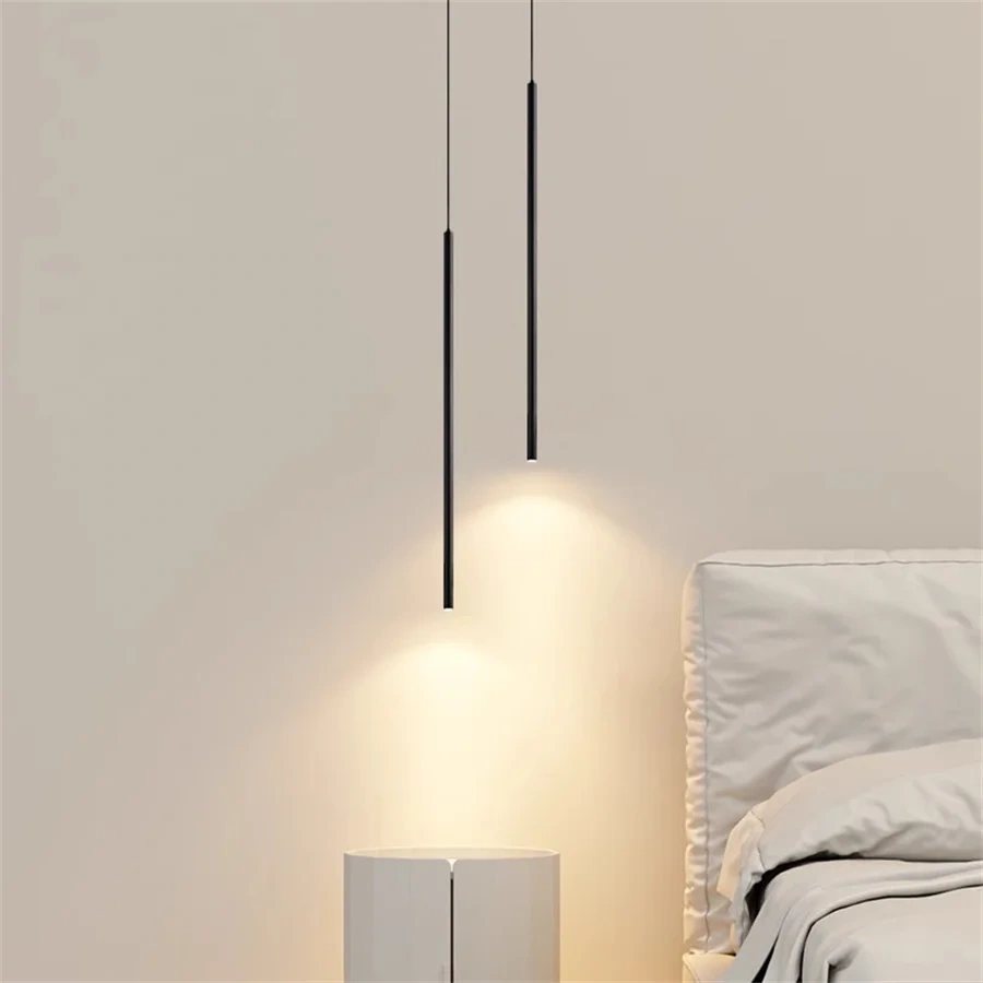 Superfine 1.2CM Cylinder Long Tube LED Pendant Lights Dining Room Shop Bar Cord Pendant Lamp Background Wall Spotlight