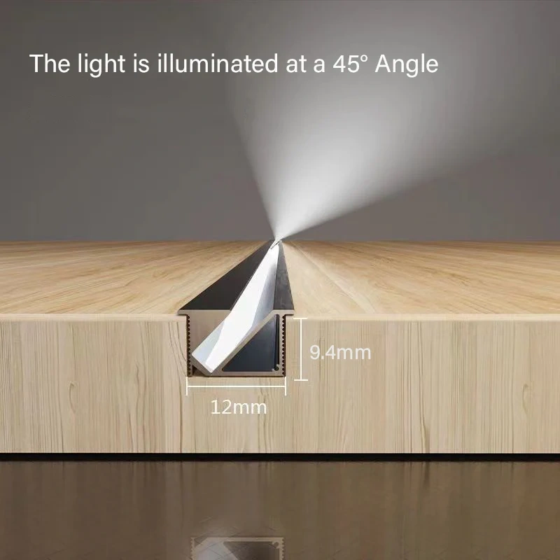 Ultra-thin Led Aluminum Profile 45° Luminescence Embedded LED Light Strip Bar For Cupboard Showcase Wardrobe