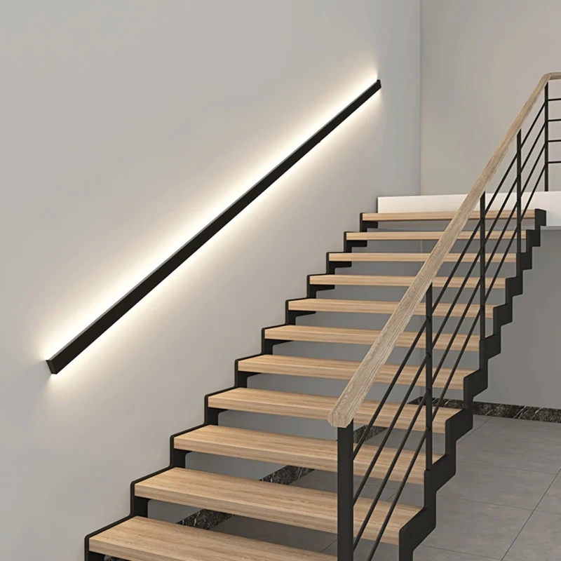 Surface Mounted Long Armrest Wall Lamp Staircase Hallway Lighting Simple Line Lamp Bedroom Light White Black Decorative Sconce