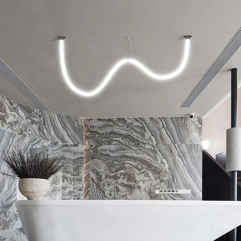 DIY Silicone Chandelier Ceiling Lamp Designer Creative Strip Restaurant Hanging Lamp Minimalist Art Silicone Hose Pendant Lamp