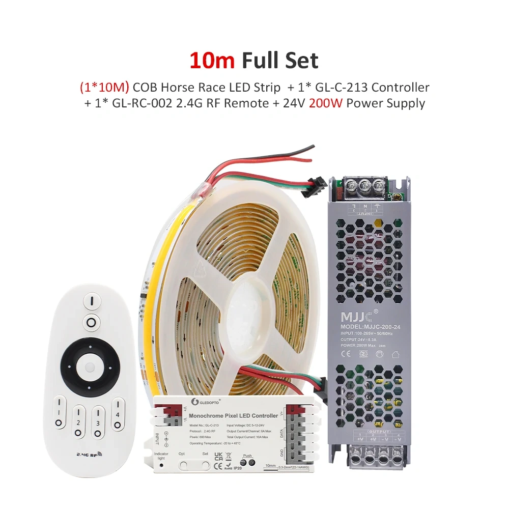 Corrida de cavalos água corrente cob luzes de tira led 24v 360leds/m ws2811 pixel fita lâmpada quente legal branco listra 2.4g rf controle remoto