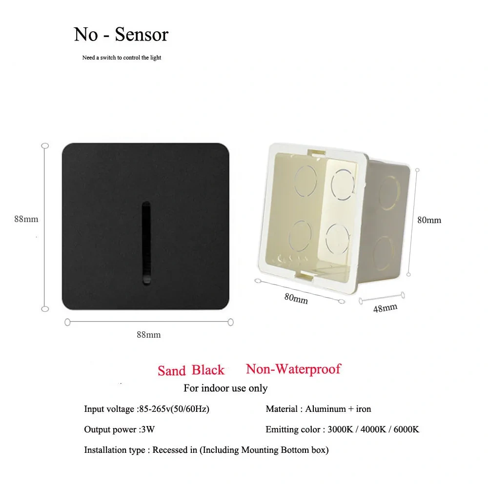 PIR Sensor Wall Lamp Embedded Step Light + Install Box Stairwell Nightlight For Home Ladder Hallway Footlight Sconce 3W Aluminum