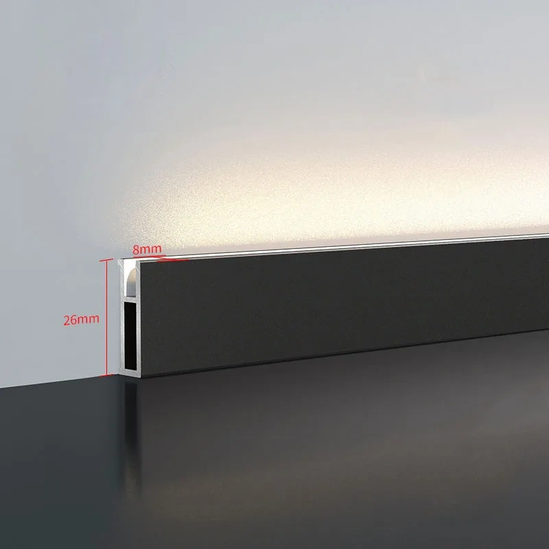 Ultra-narrow Basebaord Aluminum Profile Recessed Hidden Led Skirting Line Channel Silicone Diffuser Wall Corner Bar Strip Light