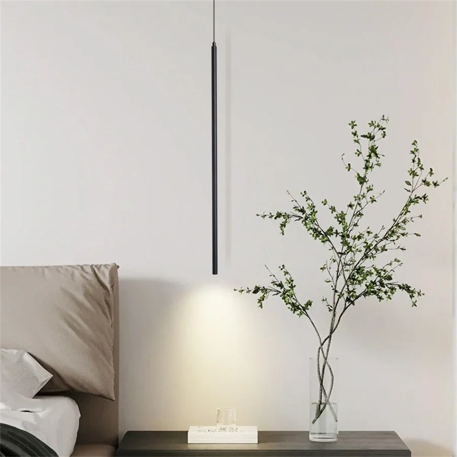 Superfine 1.2CM Cylinder Long Tube LED Pendant Lights Dining Room Shop Bar Cord Pendant Lamp Background Wall Spotlight