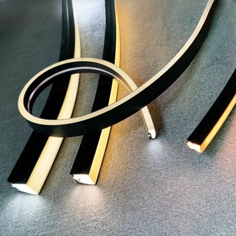 1-5m Black Silicone Tube LED Neon Light DC12V Flexible Recessed Diffuser Channel Waterproof Wall Ceiling Ribbon Rope Strip Light