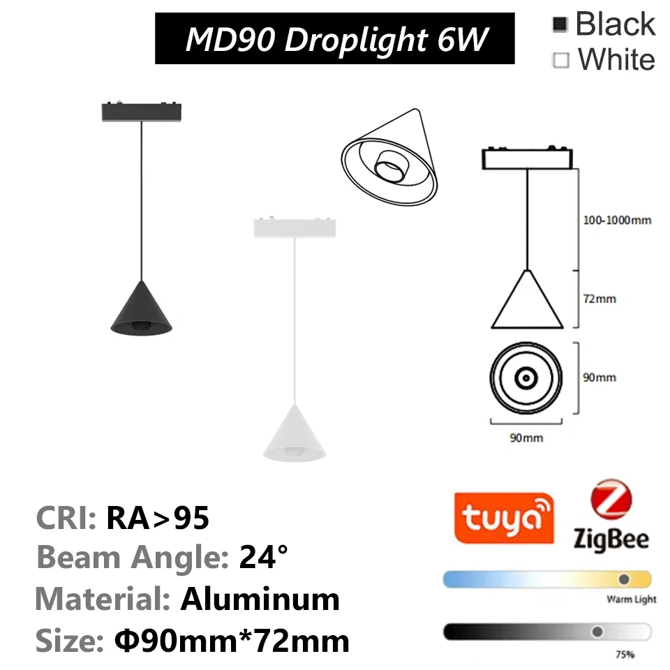 Extra Smart Magnetic Track Light Dimmable Ceiling Surface Mount Aluminium LED DC48V Alexa Tuya Zigbee Flood Spot Black White