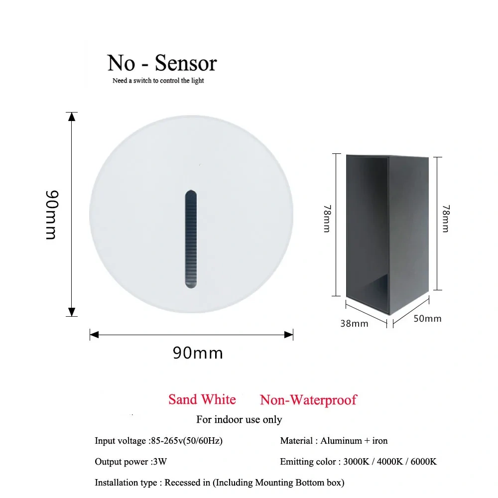 PIR Sensor Wall Lamp Embedded Step Light + Install Box Stairwell Nightlight For Home Ladder Hallway Footlight Sconce 3W Aluminum
