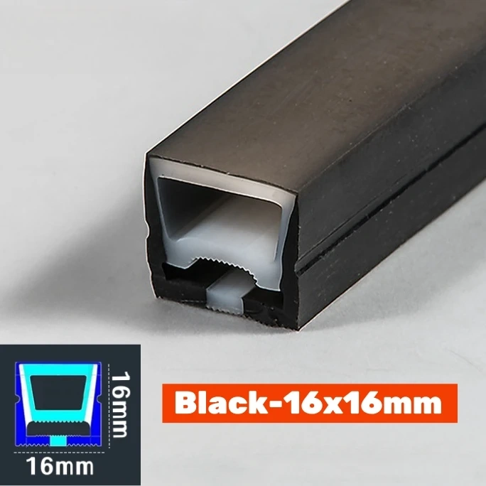 1-5m Black Silicone Tube LED Neon Light DC12V Flexible Recessed Diffuser Channel Waterproof Wall Ceiling Ribbon Rope Strip Light