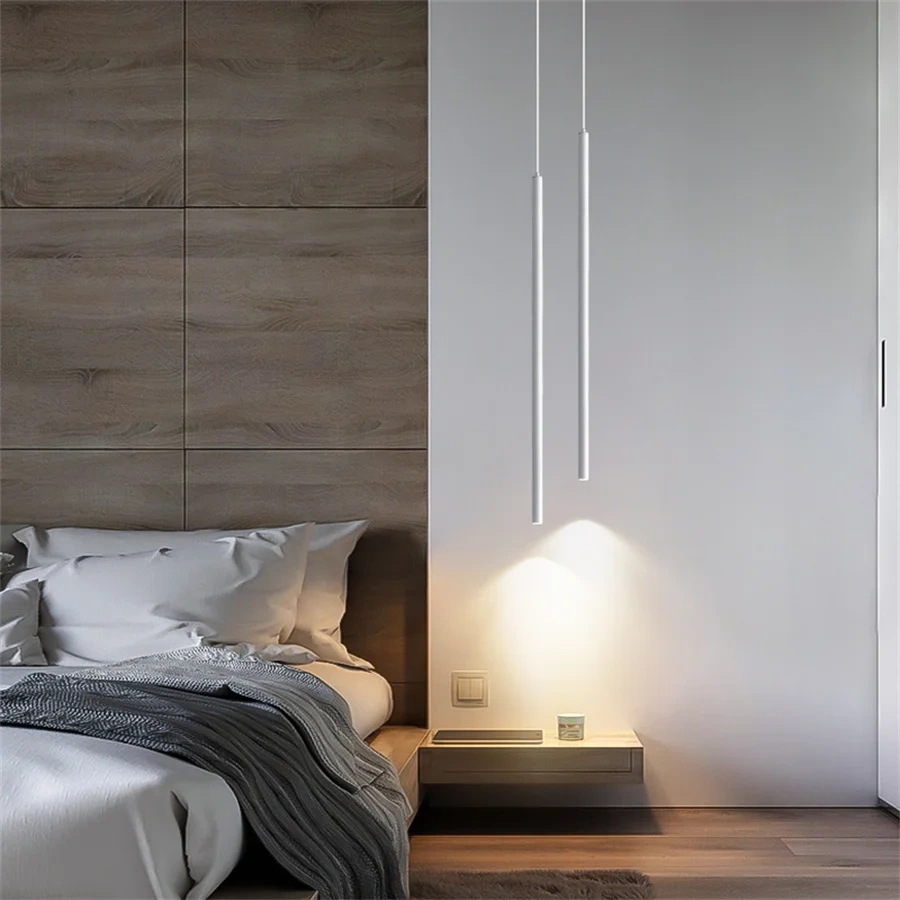 Superfine 1.2CM Cylinder Long Tube LED Pendant Lights Dining Room Shop Bar Cord Pendant Lamp Background Wall Spotlight