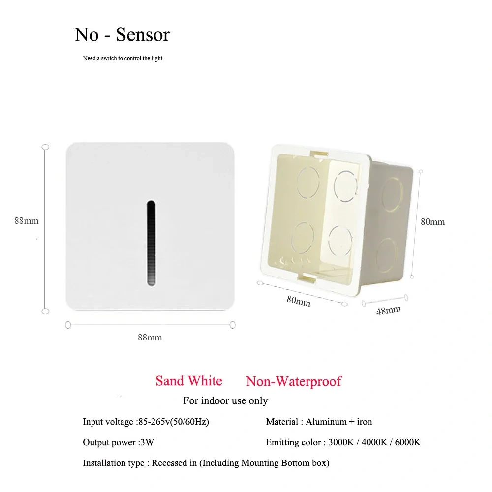 PIR Sensor Wall Lamp Embedded Step Light + Install Box Stairwell Nightlight For Home Ladder Hallway Footlight Sconce 3W Aluminum