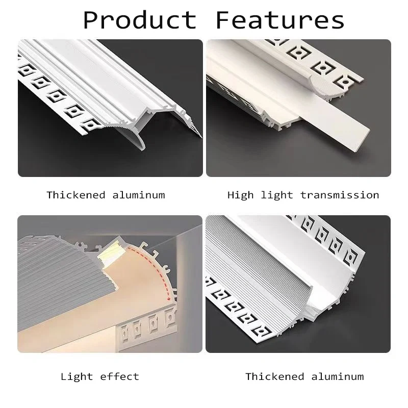 LED Aluminum Profile For Plaster Board Embedded Aluminum Profile Light For Drywall Recessed Installation