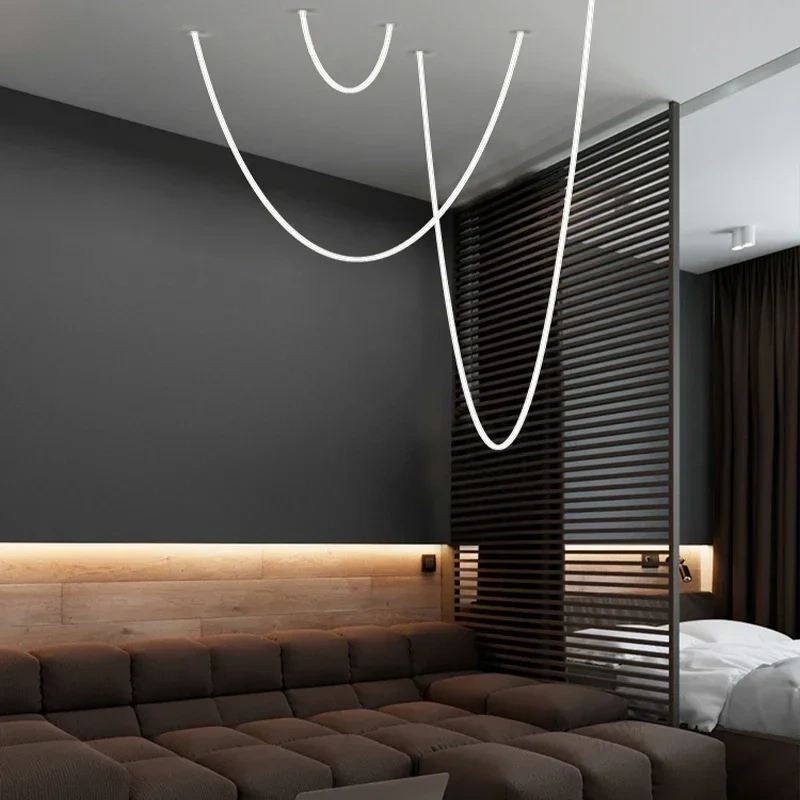 Italian Design Minimalist Line Chandelier Model Room High Loft Duplex Villa Staircase Restaurant Pendant Lights Home Decor LED