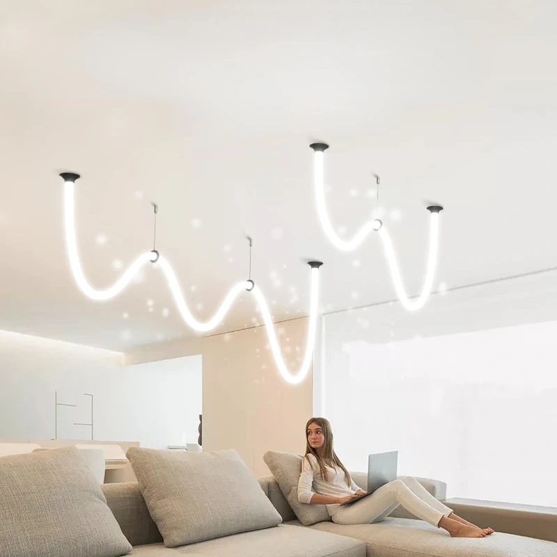 DIY Silicone Chandelier Ceiling Lamp Designer Creative Strip Restaurant Hanging Lamp Minimalist Art Silicone Hose Pendant Lamp