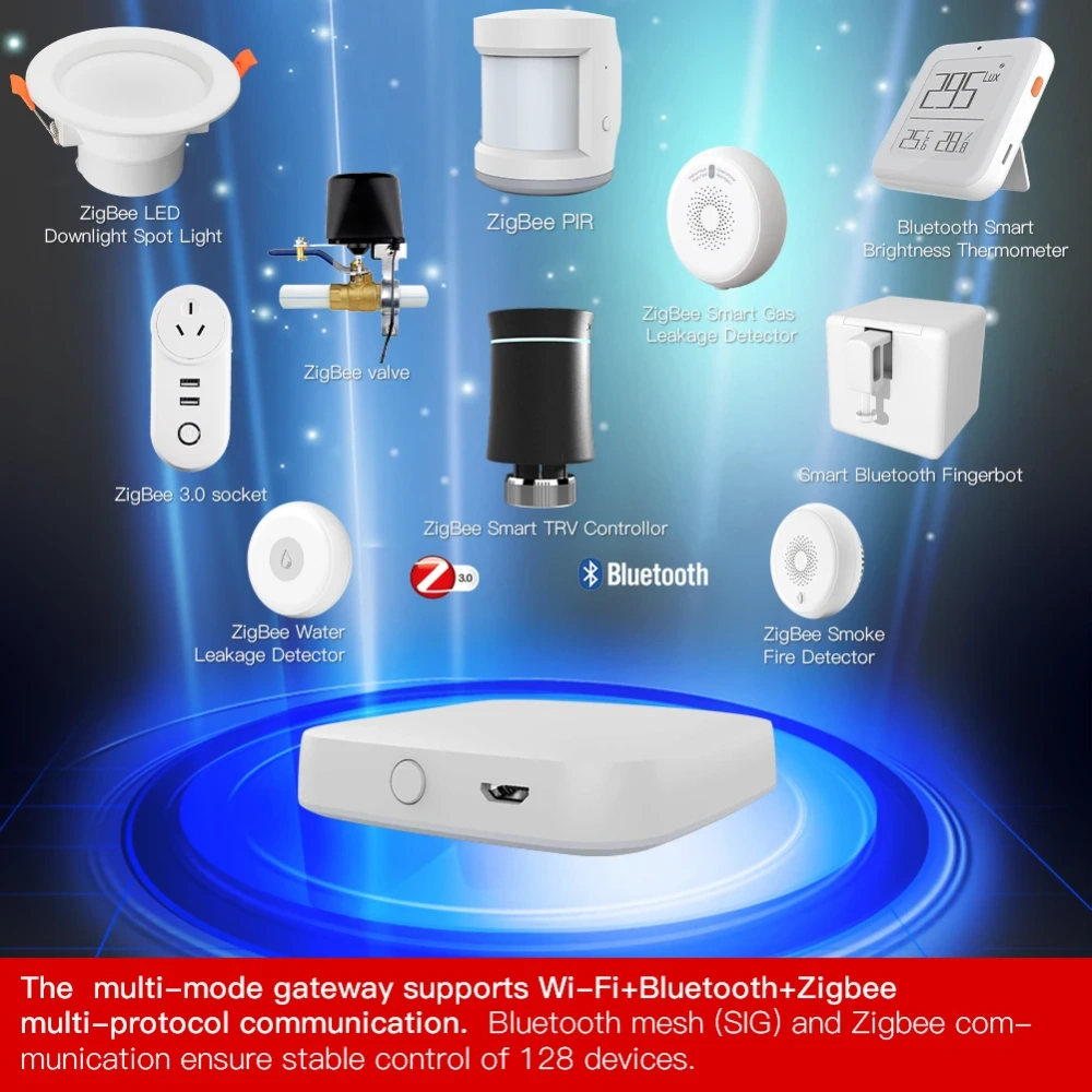 MOES Nova Gateway Inteligente Multimodo ZigBee Bluetooth Mesh Hub Funciona com Tuya Smart App Controle de Voz via Alexa Google Home