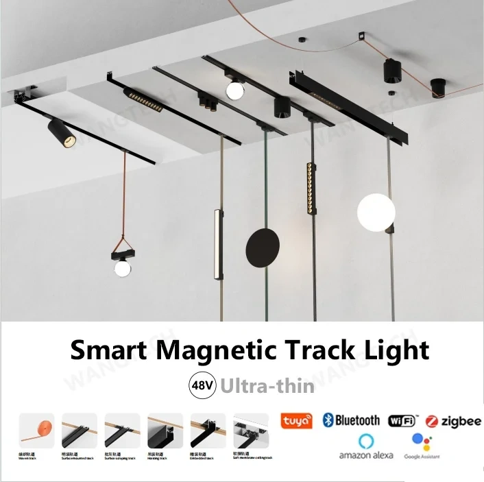T26 Extra Smart Magnetic Track Light Dimmable Ceiling Surface Mount Aluminium LED DC48V Alexa Tuya Zigbee Flood Spot Black White